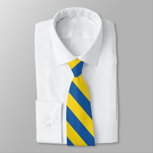Blue and yellow striped Ukraine flag neck tie (Tied)