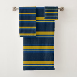 Blue and yellow stripes bath towel set