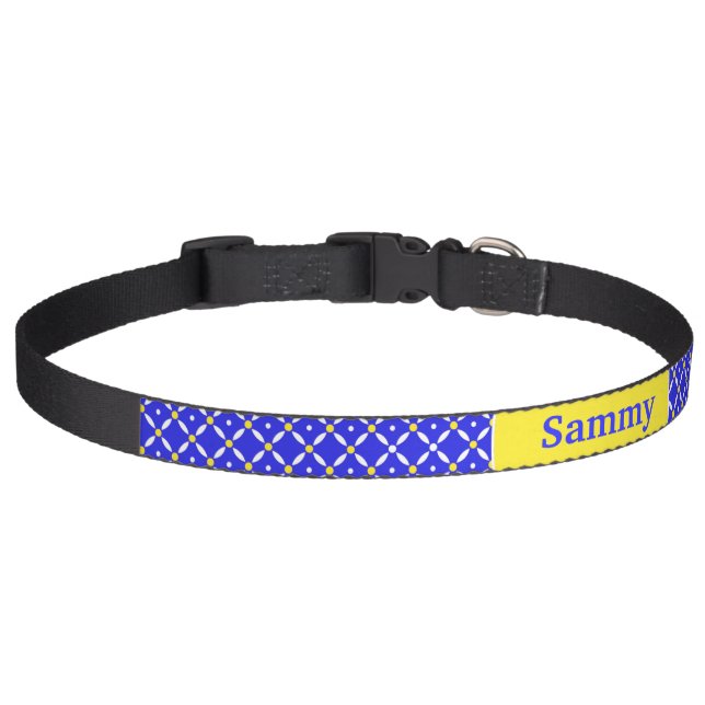 Blue and Yellow Stylish Custom Pet Collar (Front)