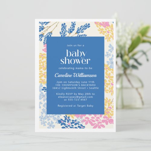 Blue and Yellow Summer Ditsy Flowers Baby Shower Invitation