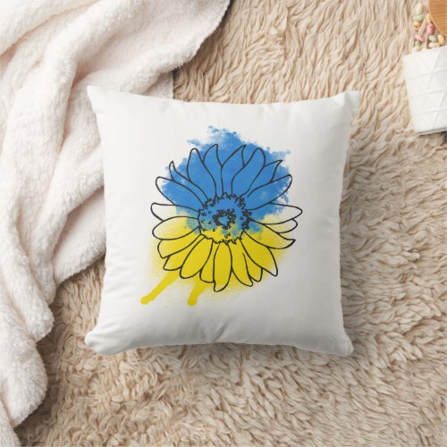 Blue and yellow sunflower in Ukrainian style Throw Pillow