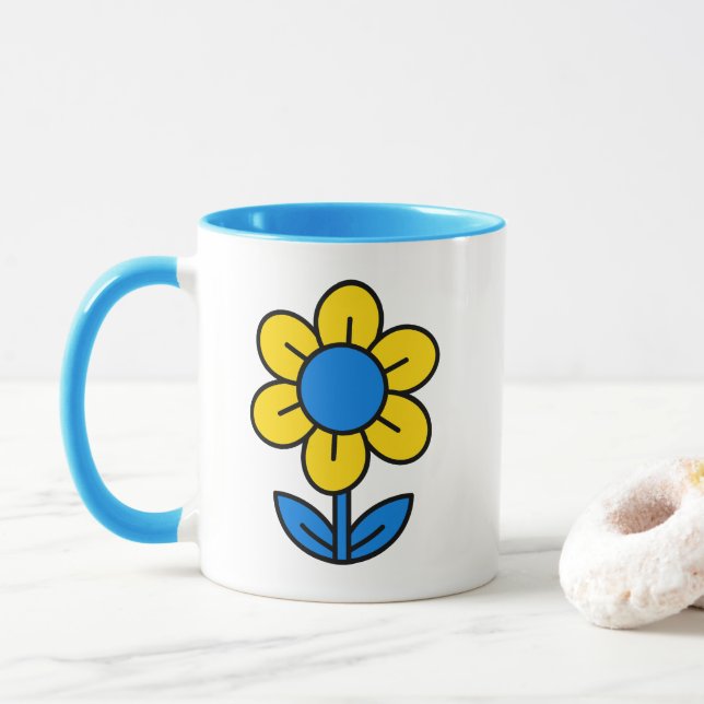 Blue and yellow sunflower mug (With Donut)