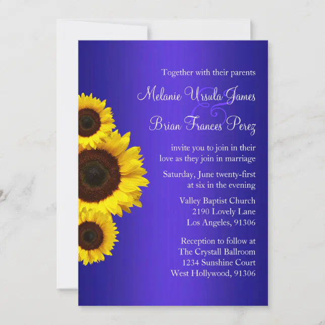 Blue and Yellow Sunflower Wedding Invitation | Zazzle