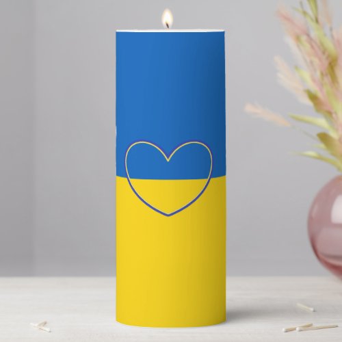 Blue and Yellow Support of Ukraine Heart   Pillar Candle