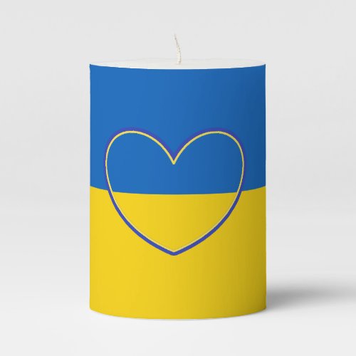 Blue and Yellow Support of Ukraine Heart Pillar Candle