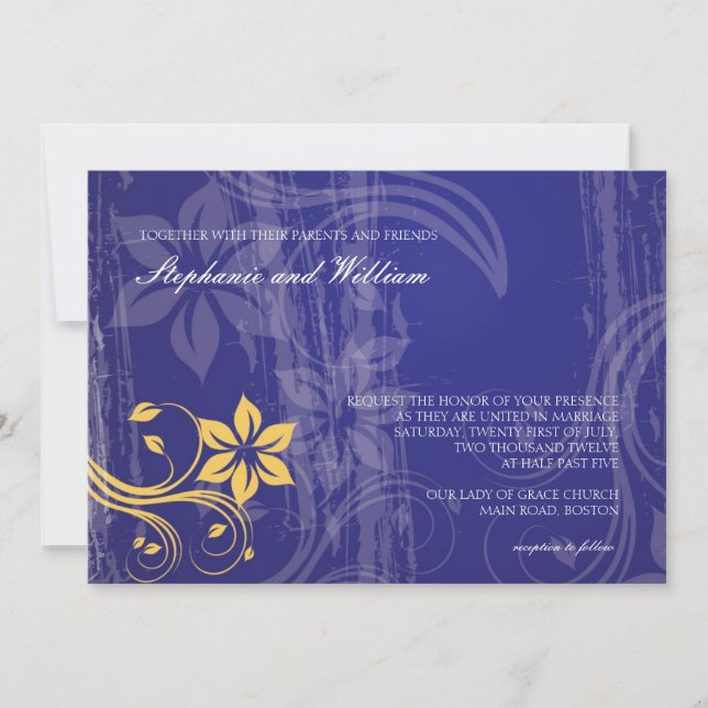 Blue and Yellow Swirl Wedding Invitation (Front)