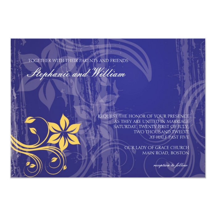 Blue and Yellow Swirl Wedding Invitation Zazzle