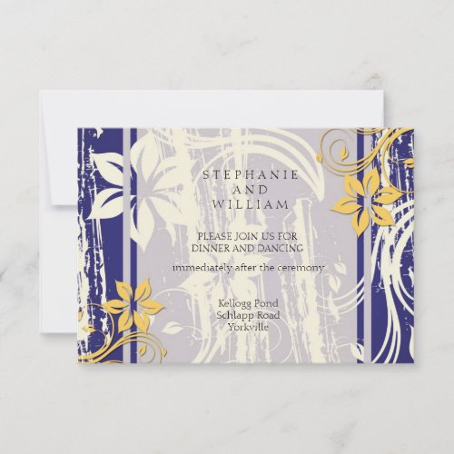 Blue and Yellow Swirl Wedding Reception Card Custom Announcement