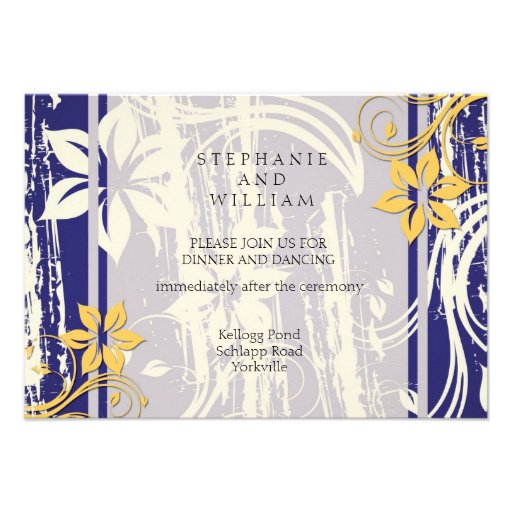 Blue and Yellow Swirl Wedding Reception Card Custom Announcement