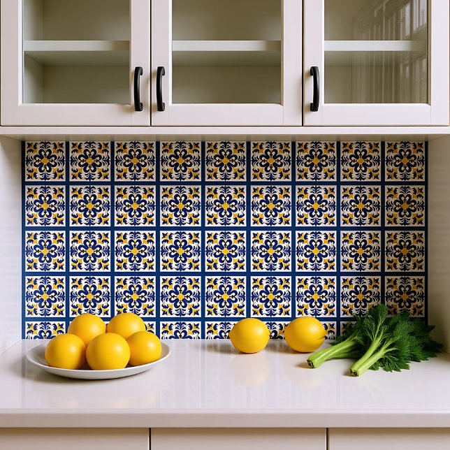  💛💙 Blue and yellow, symmetrical Azulejos  Ceramic Tile (💛💙 Blue and yellow, symmetrical Azulejos Ceramic Tile)