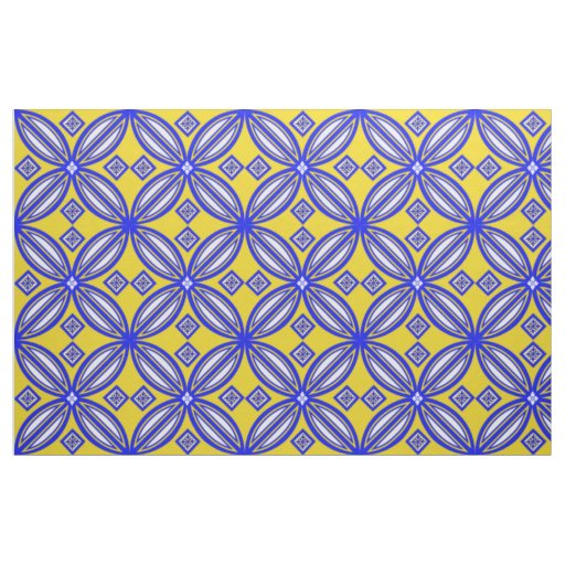 Blue And Yellow Talavera Tile Design Fabric