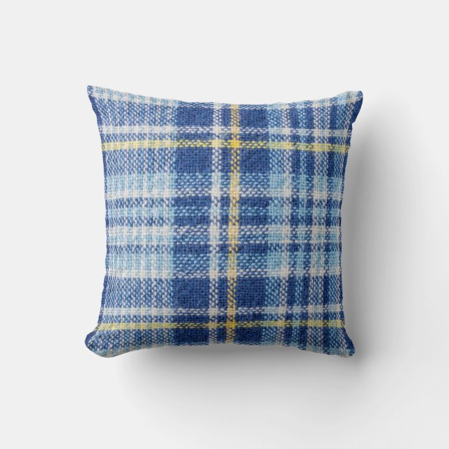 Blue and yellow tartan or plaid background for fas throw pillow (Front)