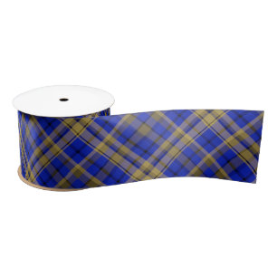 Blue and yellow tartan plaid satin ribbon