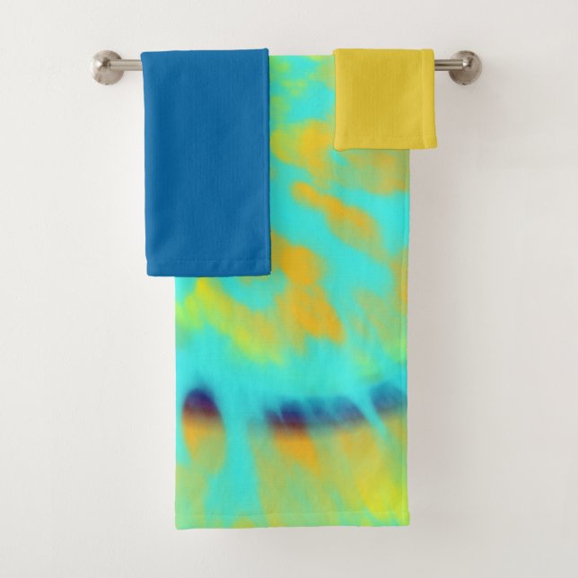 blue and yellow tie dye bath towel set (Insitu)