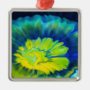 Blue and Yellow Tie Dye Metal Ornament