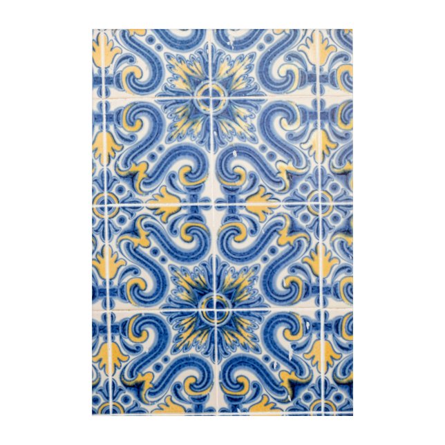 Blue and yellow tile, Portugal Acrylic Print (Front)