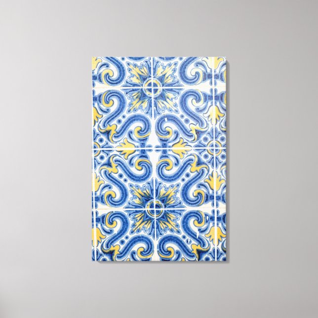 Blue and yellow tile, Portugal Canvas Print (Front)