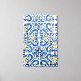 Blue and yellow tile, Portugal Canvas Print