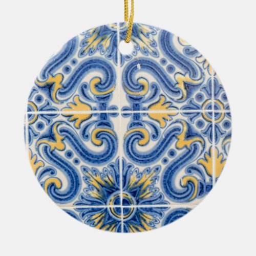 Blue and yellow tile Portugal Ceramic Ornament