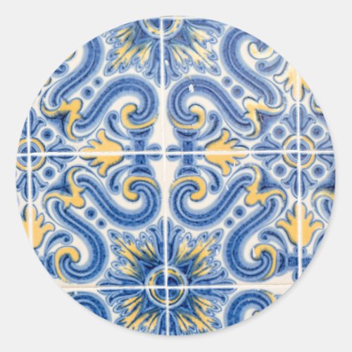 Blue and yellow tile Portugal Classic Round Sticker