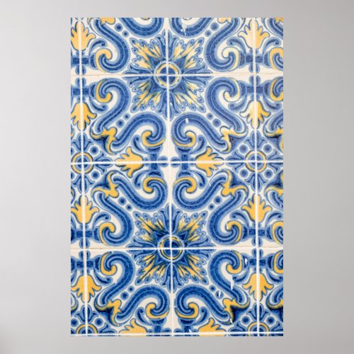 Blue and yellow tile Portugal Poster