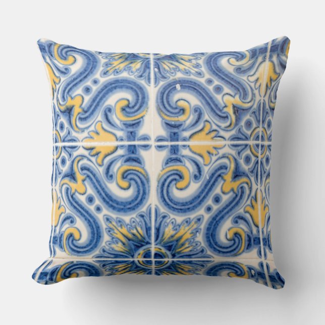 Blue and yellow tile, Portugal Throw Pillow (Front)