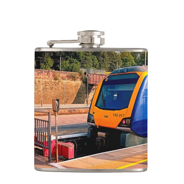 Blue and yellow train flask (Front)