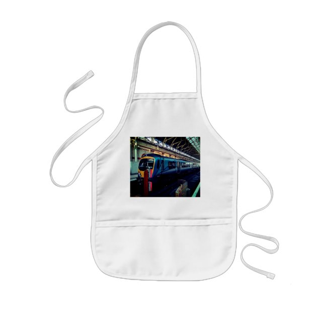 Blue and yellow train kids' apron (Front)