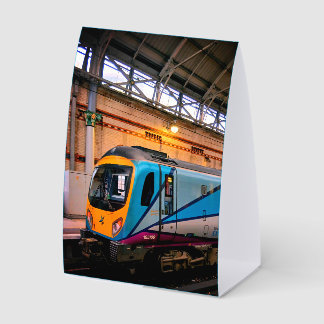 Blue and yellow train paper table tent 