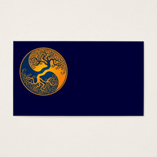 Customizable Blue and Yellow Tree of Life Yin Yang Business Card Template