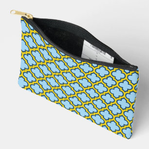 Blue and Yellow Trellis, Lattice, Quatrefoil Accessory Pouch