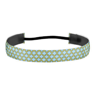 Blue and Yellow Trellis, Lattice, Quatrefoil Athletic Headband