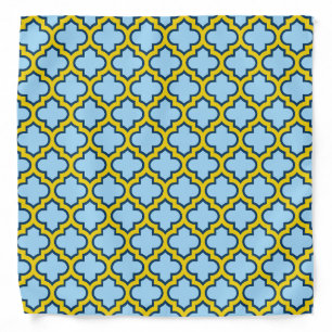 Blue and Yellow Trellis, Lattice, Quatrefoil Bandana