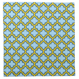 Blue and Yellow Trellis, Lattice, Quatrefoil Cloth Napkin