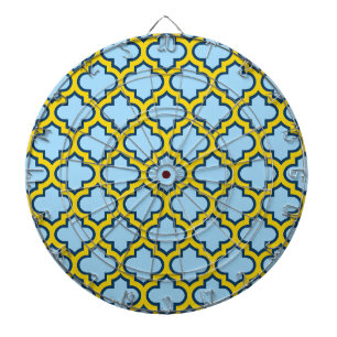 Blue and Yellow Trellis, Lattice, Quatrefoil Dart Board