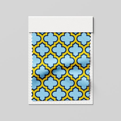 Blue and Yellow Trellis, Lattice, Quatrefoil Fabric