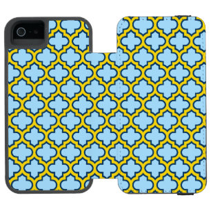 Blue and Yellow Trellis, Lattice, Quatrefoil iPhone SE/5/5s Wallet Case