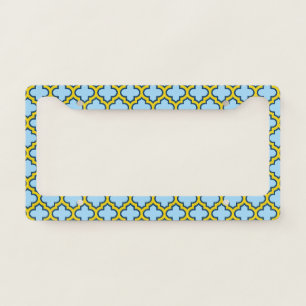Blue and Yellow Trellis, Lattice, Quatrefoil License Plate Frame