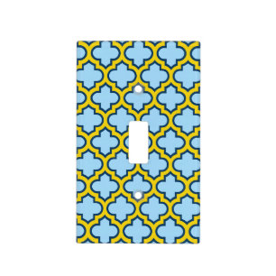 Blue and Yellow Trellis, Lattice, Quatrefoil Light Switch Cover