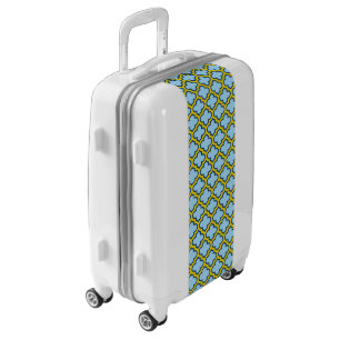 Blue and Yellow Trellis, Lattice, Quatrefoil Luggage