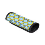 Blue and Yellow Trellis, Lattice, Quatrefoil Luggage Handle Wrap