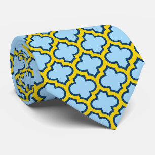 Blue and Yellow Trellis, Lattice, Quatrefoil Neck Tie