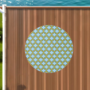 Blue and Yellow Trellis, Lattice, Quatrefoil Outdoor Rug