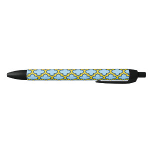 Blue and Yellow Trellis, Lattice, Quatrefoil Pen