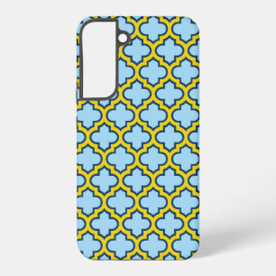 Blue and Yellow Trellis, Lattice, Quatrefoil Samsung Galaxy S22+ Case