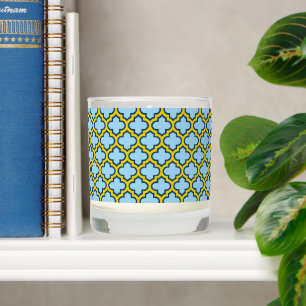 Blue and Yellow Trellis, Lattice, Quatrefoil Scented Candle