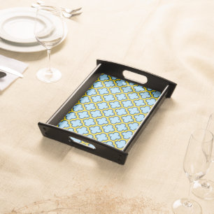 Blue and Yellow Trellis, Lattice, Quatrefoil Serving Tray