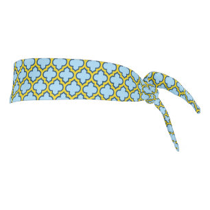 Blue and Yellow Trellis, Lattice, Quatrefoil Tie Headband