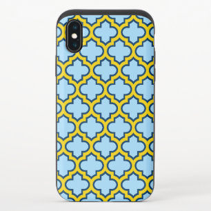 Blue and Yellow Trellis, Lattice, Quatrefoil iPhone XS Slider Case