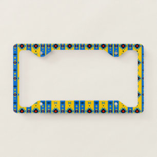 Blue and yellow tribal license plate frame